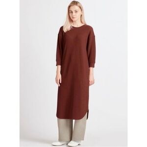 Uniqlo Brown Thermal Dress with 3/4 Sleeves Size Small Midi Dress